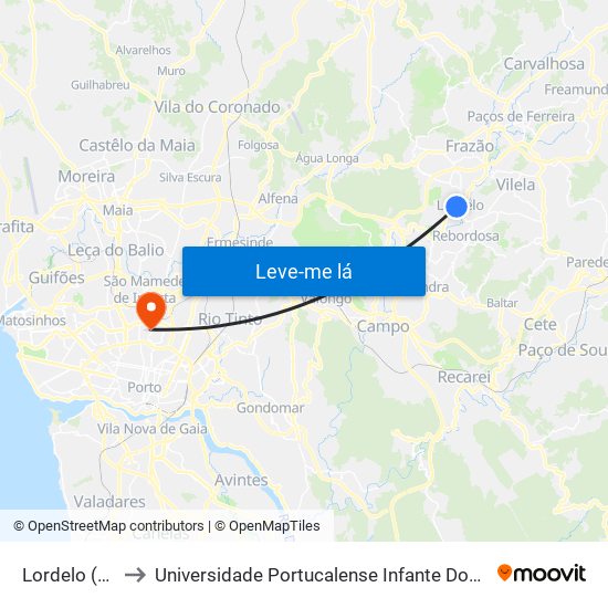 Lordelo (CTT) to Universidade Portucalense Infante Dom Henrique map