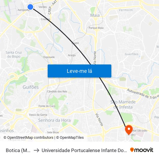 Botica (Metro) to Universidade Portucalense Infante Dom Henrique map
