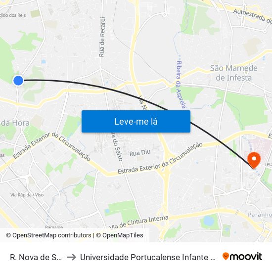 R. Nova de S. Gens to Universidade Portucalense Infante Dom Henrique map