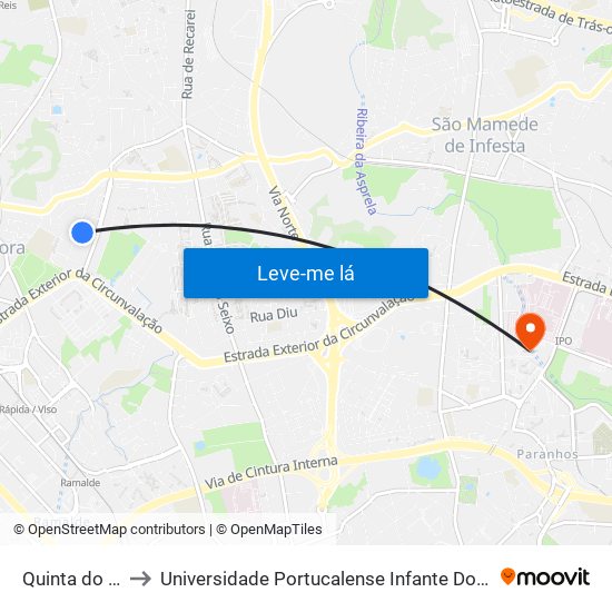 Quinta do Viso to Universidade Portucalense Infante Dom Henrique map