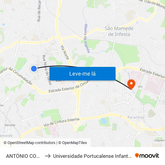 ANTÓNIO COSTA REIS to Universidade Portucalense Infante Dom Henrique map