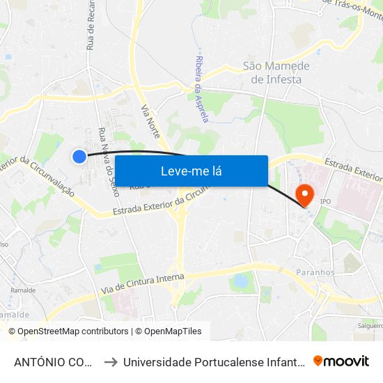 ANTÓNIO COSTA REIS to Universidade Portucalense Infante Dom Henrique map