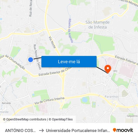 ANTÓNIO COSTA REIS 2 to Universidade Portucalense Infante Dom Henrique map