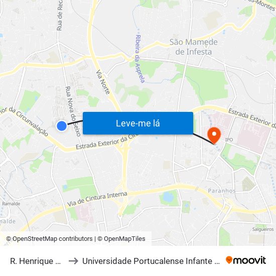 R. Henrique Medina to Universidade Portucalense Infante Dom Henrique map