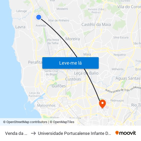 Venda da Velha to Universidade Portucalense Infante Dom Henrique map