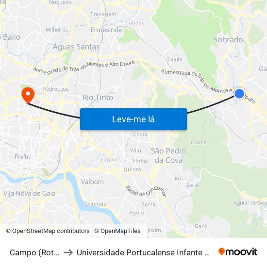 Campo (Rotunda) to Universidade Portucalense Infante Dom Henrique map