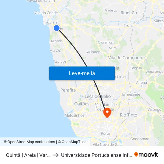 Quintã | Areia | Varziela (Metro) to Universidade Portucalense Infante Dom Henrique map
