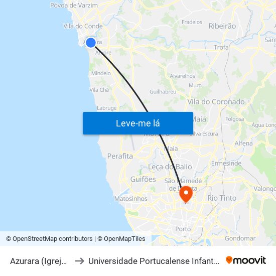 Azurara (Igreja Matriz) to Universidade Portucalense Infante Dom Henrique map