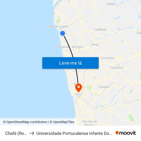 Chafé (Roteia) to Universidade Portucalense Infante Dom Henrique map
