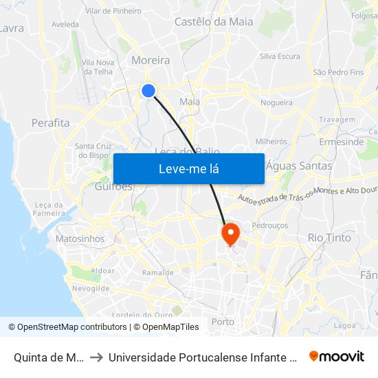 Quinta de Moreira to Universidade Portucalense Infante Dom Henrique map