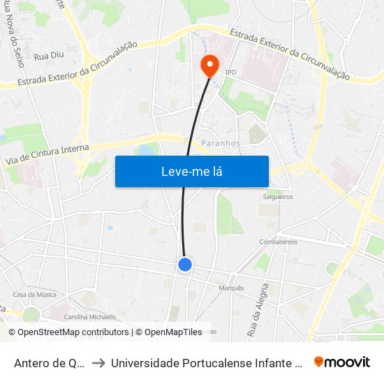 Antero de Quental to Universidade Portucalense Infante Dom Henrique map