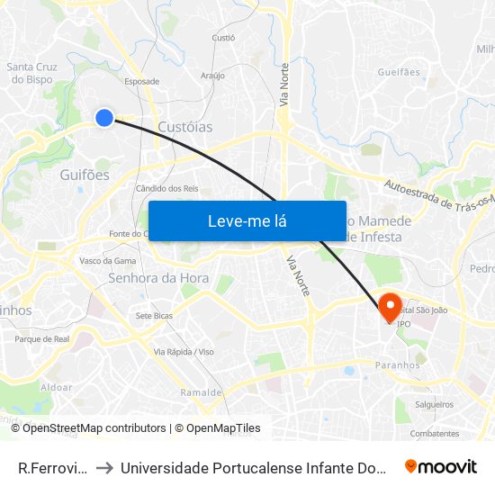 R.Ferroviário to Universidade Portucalense Infante Dom Henrique map