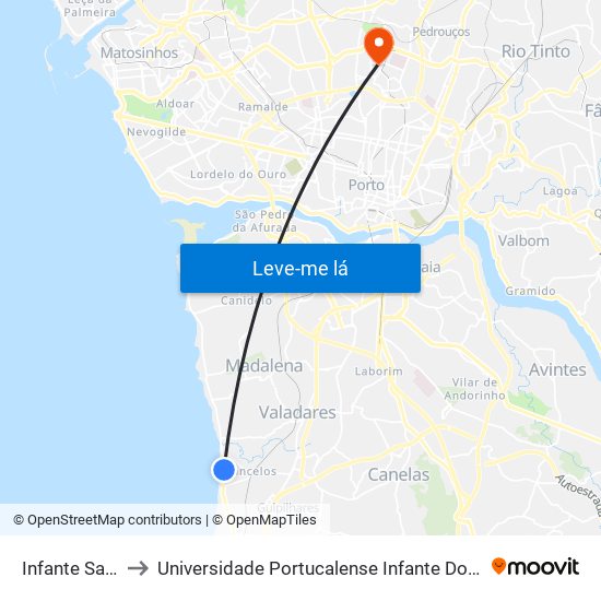 Infante Sagres to Universidade Portucalense Infante Dom Henrique map