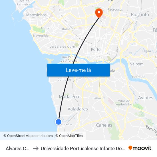 Álvares Cabral to Universidade Portucalense Infante Dom Henrique map