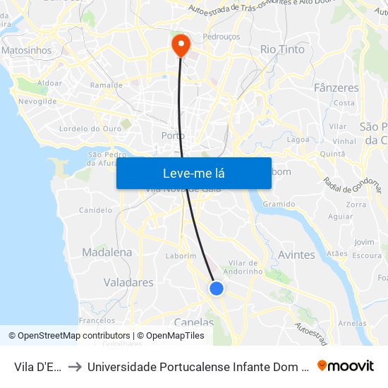 Vila D'Este to Universidade Portucalense Infante Dom Henrique map