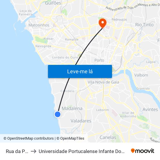 Rua da Praia to Universidade Portucalense Infante Dom Henrique map