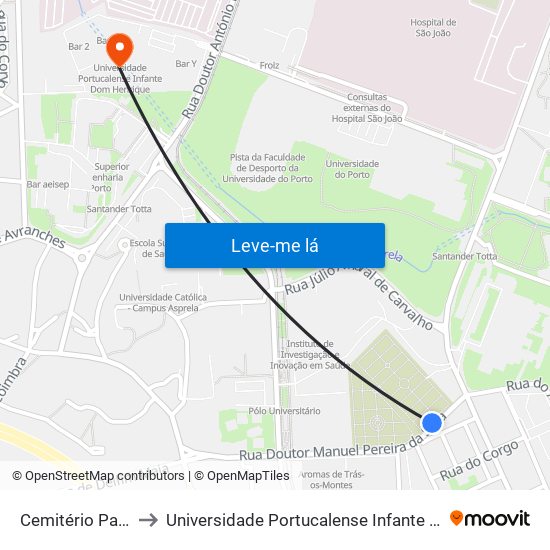 Cemitério Paranhos to Universidade Portucalense Infante Dom Henrique map