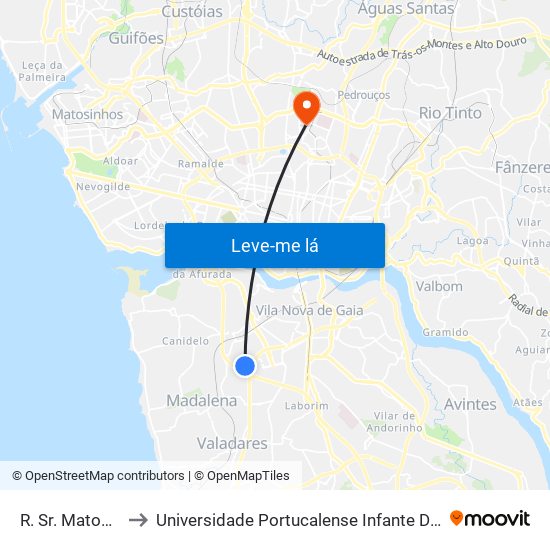 R. Sr. Matosinhos to Universidade Portucalense Infante Dom Henrique map