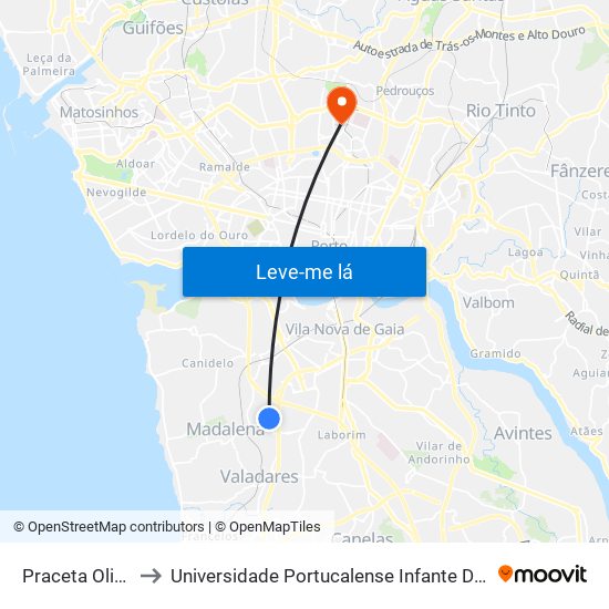 Praceta Oliveiras to Universidade Portucalense Infante Dom Henrique map