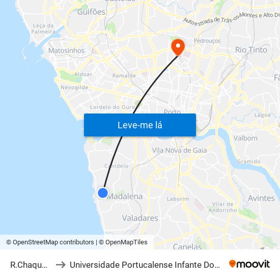 R.Chaquedas to Universidade Portucalense Infante Dom Henrique map