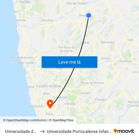 Universidade do Minho II to Universidade Portucalense Infante Dom Henrique map