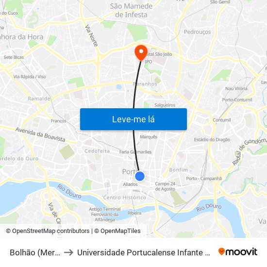 Bolhão (Mercado) to Universidade Portucalense Infante Dom Henrique map