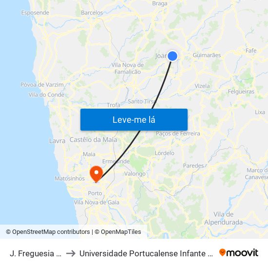 J. Freguesia Vermil to Universidade Portucalense Infante Dom Henrique map