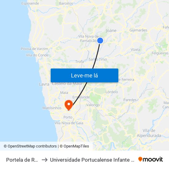 Portela de Requião to Universidade Portucalense Infante Dom Henrique map