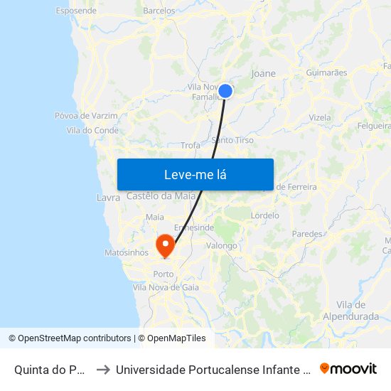 Quinta do Pacheco to Universidade Portucalense Infante Dom Henrique map