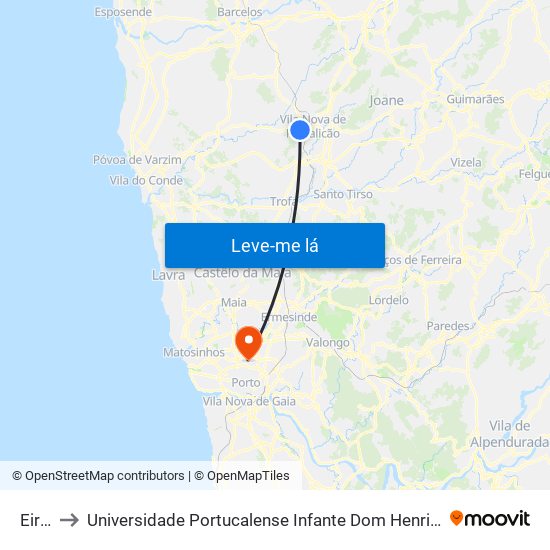 Eiral to Universidade Portucalense Infante Dom Henrique map