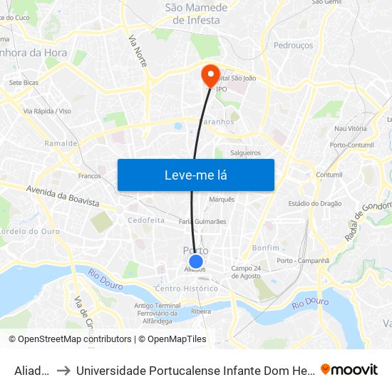 Aliados to Universidade Portucalense Infante Dom Henrique map