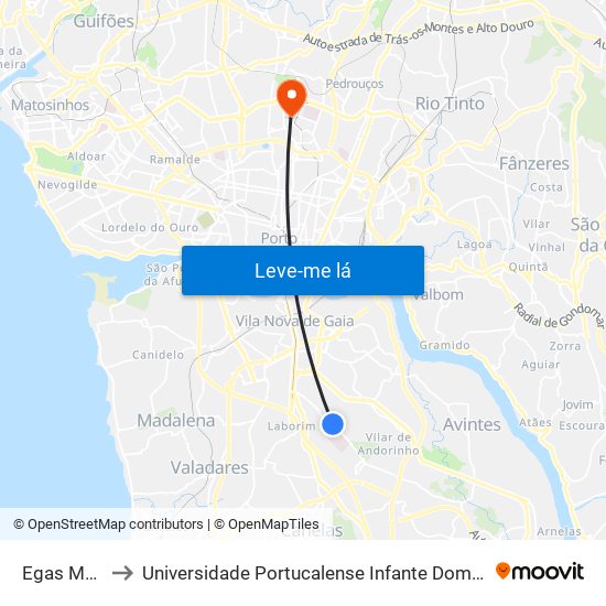 Egas Moniz to Universidade Portucalense Infante Dom Henrique map