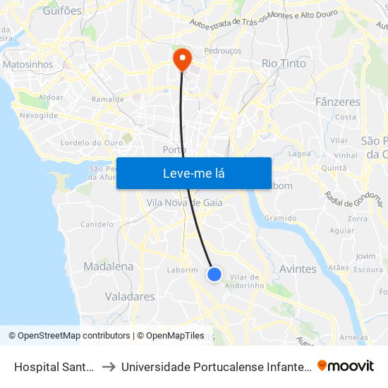 Hospital Santos Silva to Universidade Portucalense Infante Dom Henrique map