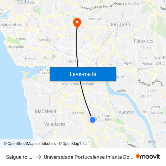 Salgueiro Maia to Universidade Portucalense Infante Dom Henrique map