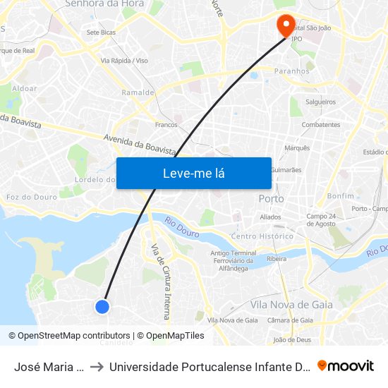 José Maria Alves to Universidade Portucalense Infante Dom Henrique map