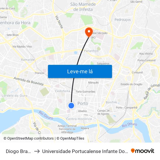 Diogo Brandão to Universidade Portucalense Infante Dom Henrique map