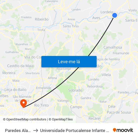Paredes Alagadas to Universidade Portucalense Infante Dom Henrique map