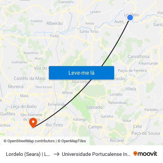 Lordelo (Seara) | Lordelo (Igreja) to Universidade Portucalense Infante Dom Henrique map