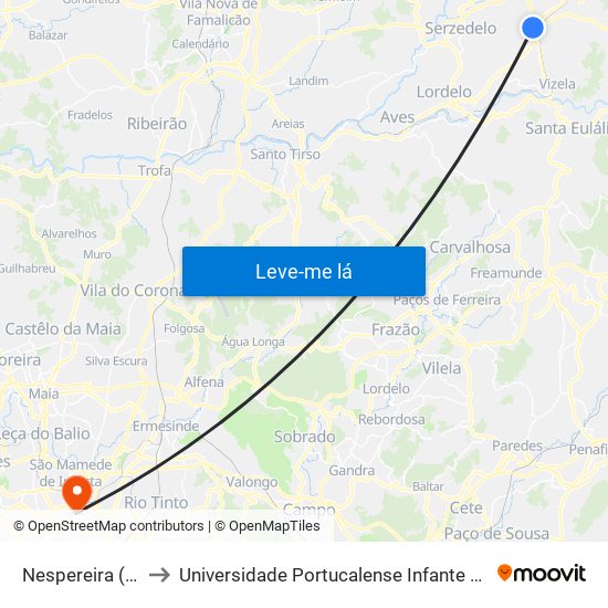 Nespereira (Igreja) to Universidade Portucalense Infante Dom Henrique map