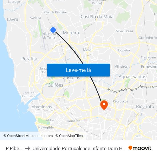 R.Ribeiro to Universidade Portucalense Infante Dom Henrique map