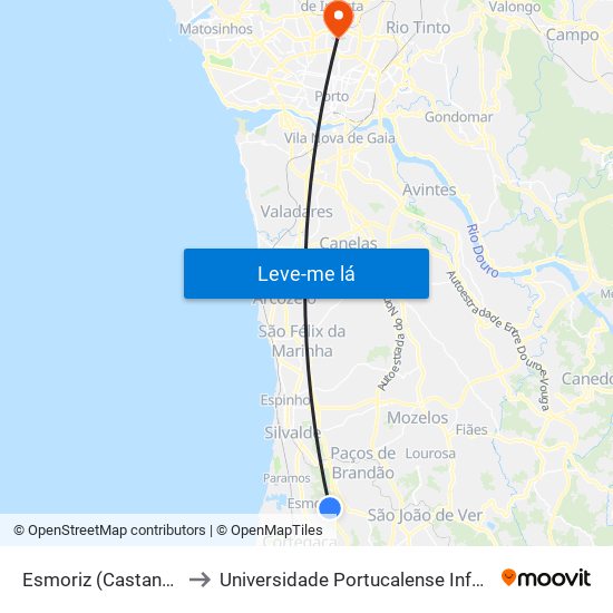 Esmoriz (Castanheiros 1) - B to Universidade Portucalense Infante Dom Henrique map