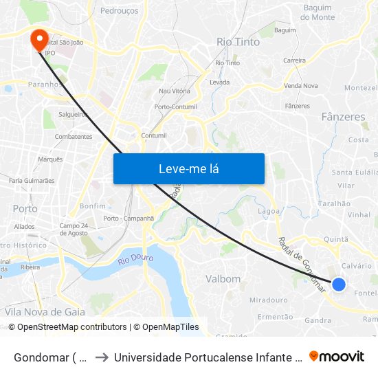 Gondomar ( Souto ) to Universidade Portucalense Infante Dom Henrique map