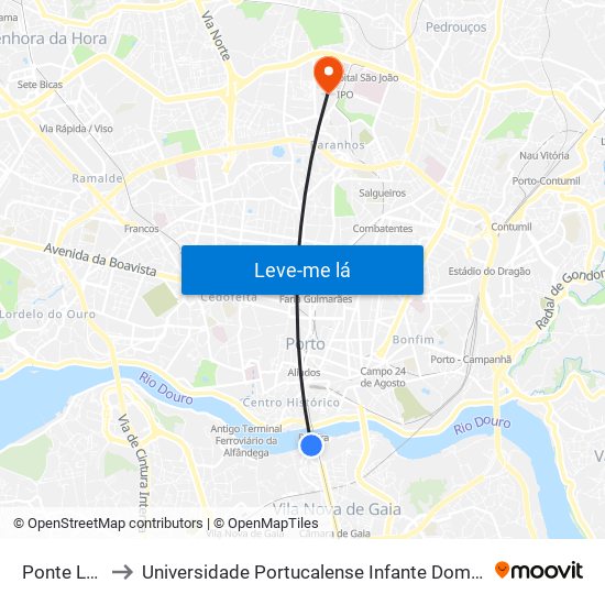 Ponte Luíz I to Universidade Portucalense Infante Dom Henrique map
