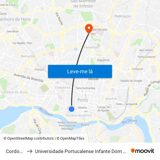 Cordoaria to Universidade Portucalense Infante Dom Henrique map