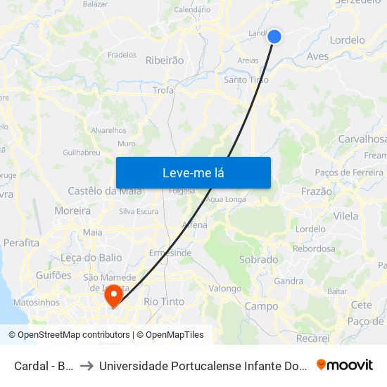 Cardal - Bente to Universidade Portucalense Infante Dom Henrique map