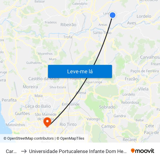 Cardal - Landim to Universidade Portucalense Infante Dom Henrique map