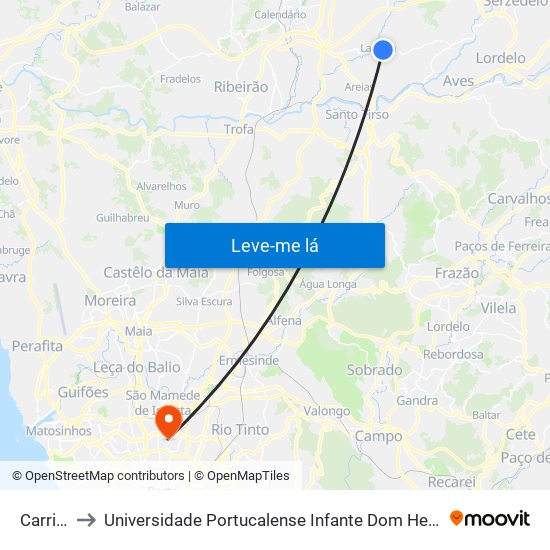 Carriça to Universidade Portucalense Infante Dom Henrique map