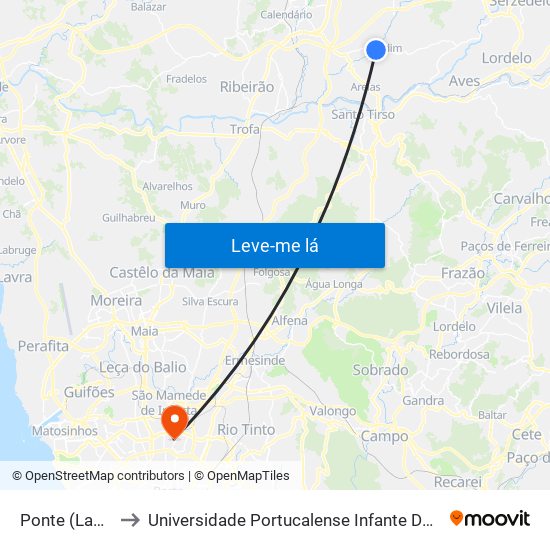 Ponte (Landim) to Universidade Portucalense Infante Dom Henrique map