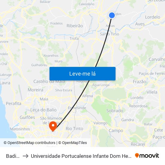 Badina to Universidade Portucalense Infante Dom Henrique map