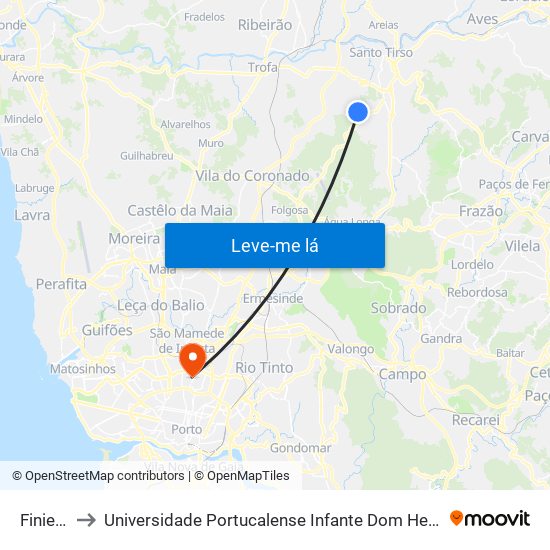 Finieco to Universidade Portucalense Infante Dom Henrique map